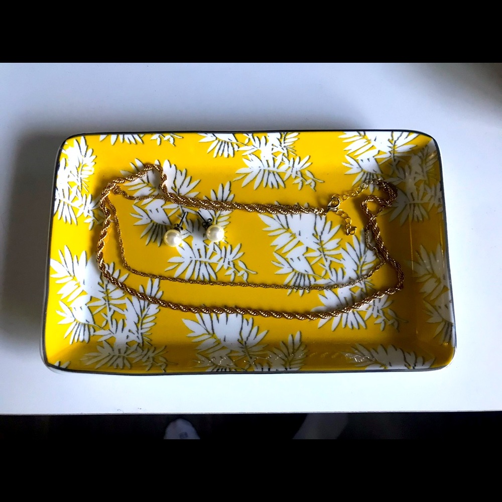 NEW J. Crew Yellow Floral Jewelry Trinket Dish Tray 🌼
